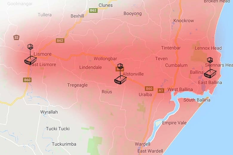 Gooroo Technical Services onsite computer repairs service map for Lismore, Ballina, Byron Bay NSW