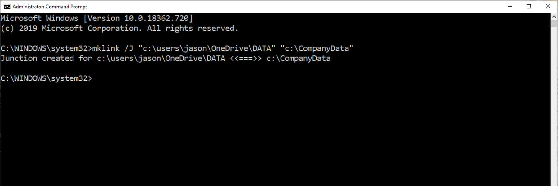mklink symbolic link creation for shared company data - used in OneDrive external syncing